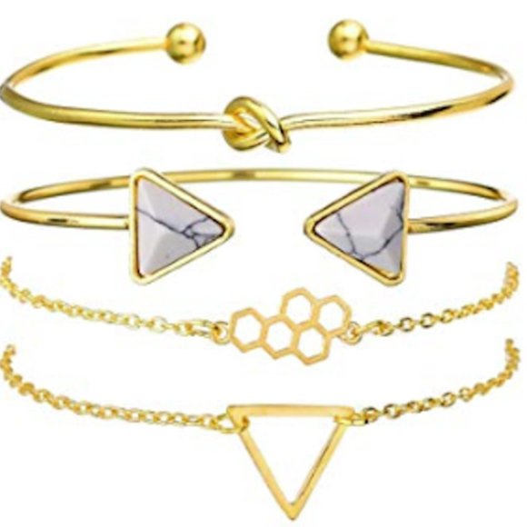 Multiple Layered Gold 4pc Bangle Bracelet Set 3 - Picture 2 of 2